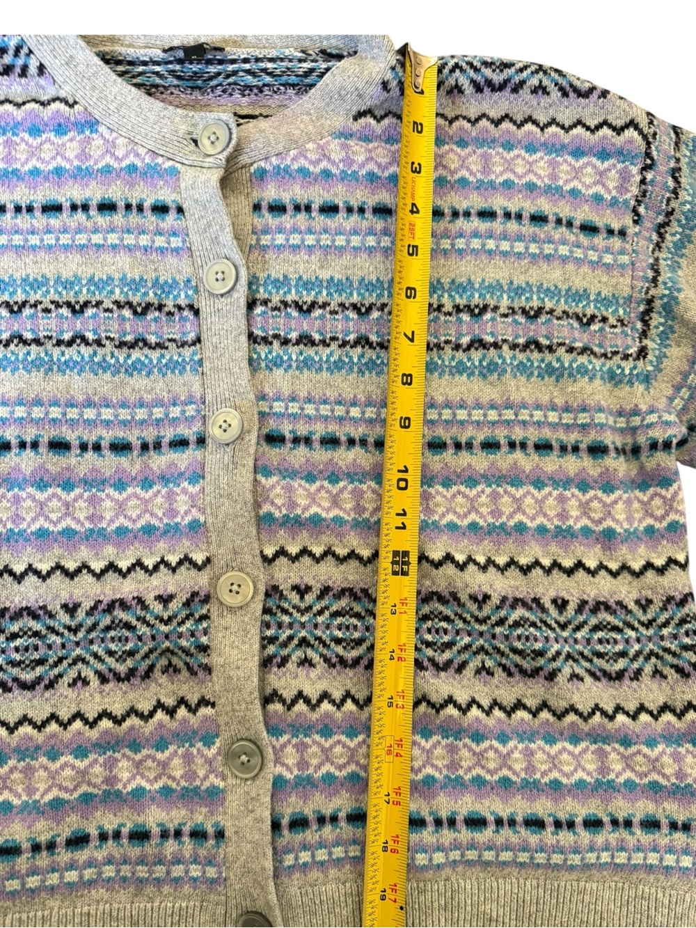 Talbots Lavender Blue Grey Crewneck Fairisle Cardigan XL - Picture 6 of 8